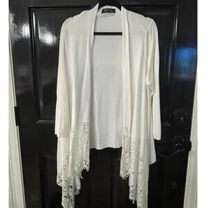 Kasper Flyaway Lace Ivory White 3/4 Sleeve Cardigan EUC 2X